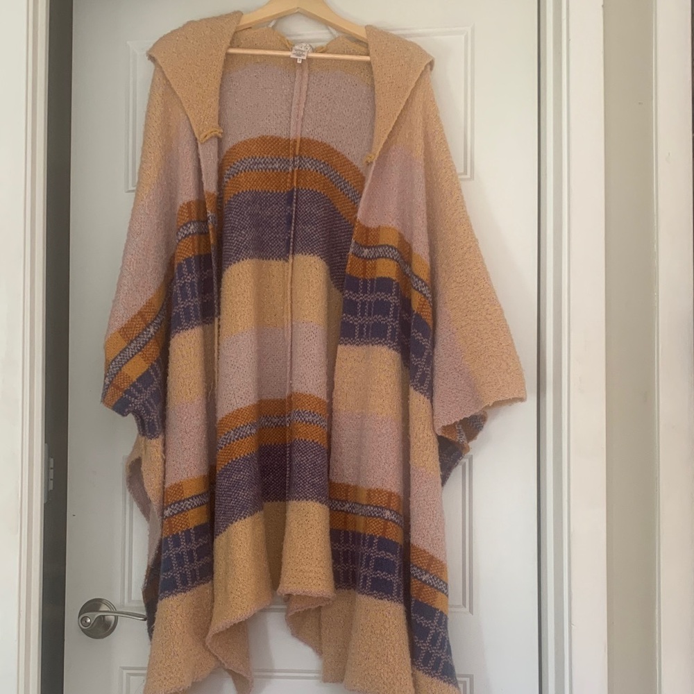 Free People Multicolor Striped Hooded Poncho